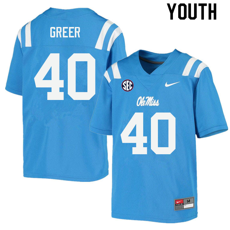 Youth #40 Jack Greer Ole Miss Rebels College Football Jerseys Sale-Power Blue